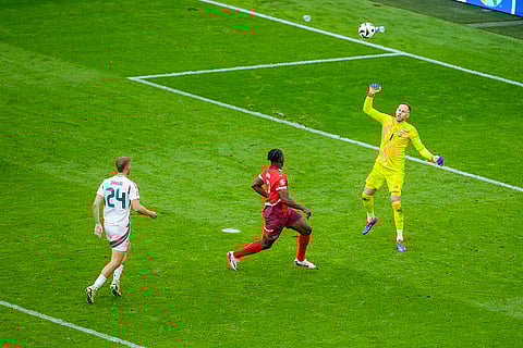Breel Embolo scores a goal against Hungary